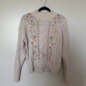 Vintage Distinction Embroidered Turtleneck Sweater, Shabby Chic, Women’s Large